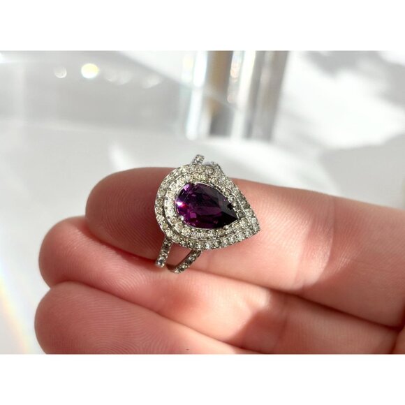 Amethyst Teardrop Semi-Precious Gemstone 925 Sterling Silver Vintage Ring - sz 8 - Picture 8 of 14